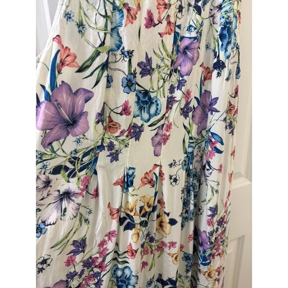 J. Jill Women’s XL Pleated Dress Floral Multi Color White Pockets A-Line Spring - Picture 4 of 15